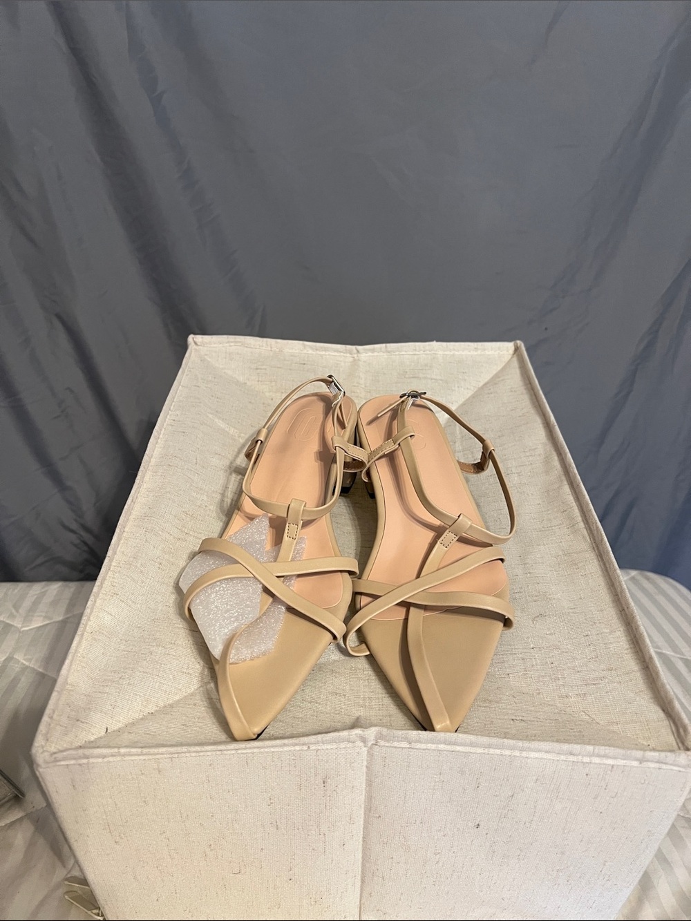 Women's Beige Strappy Pointed-Toe Heels